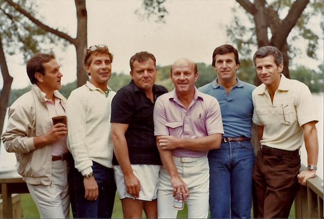 Day after 1982 reunion at Dave Wolgastss house on Middle Straits Lake. L -R: Bill LaMarra, Bill Shelton, Jerry Grandmaison, Dave Wolgast, Wendell Cuchetti and Harry Breniser.
